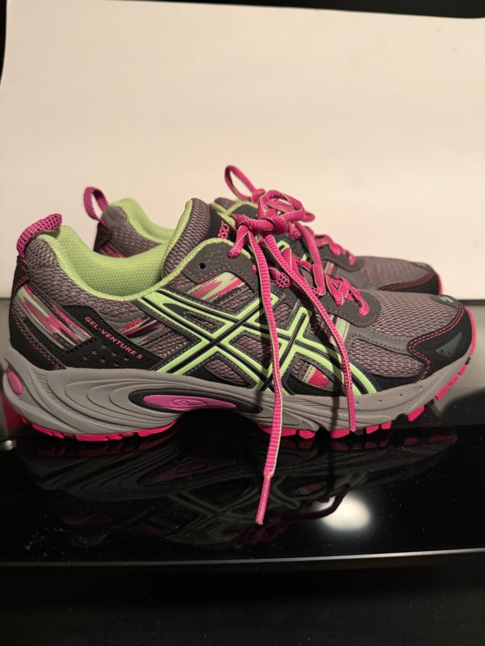 Asics Women's Trail Running Shoes in Gray, Neon Green & Pink